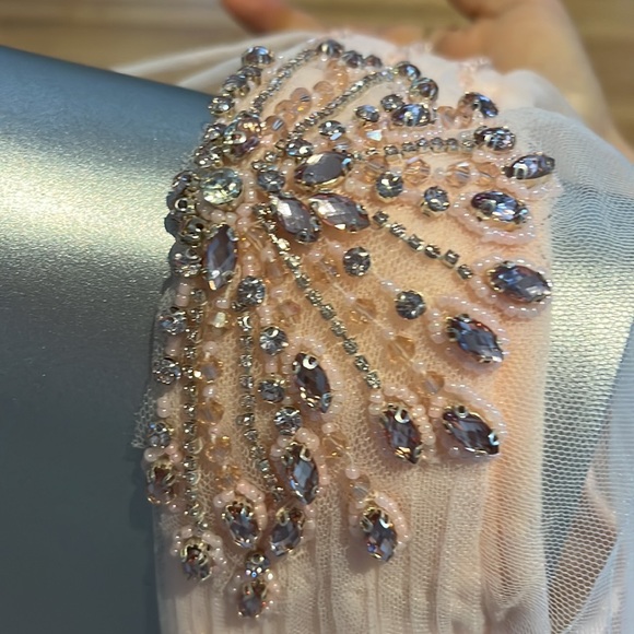 Mac Duggal 70174 TULLE SHEER LONG SLEEVE CUT OUT LACE UP A LINE GOWN NWT - Picture 8 of 17